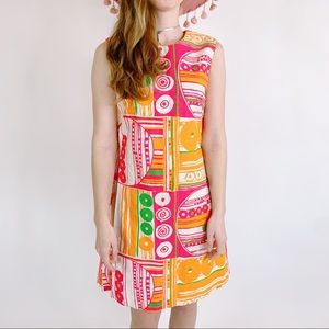 Vintage 60s Mod Mid Century Abstract Print Dress